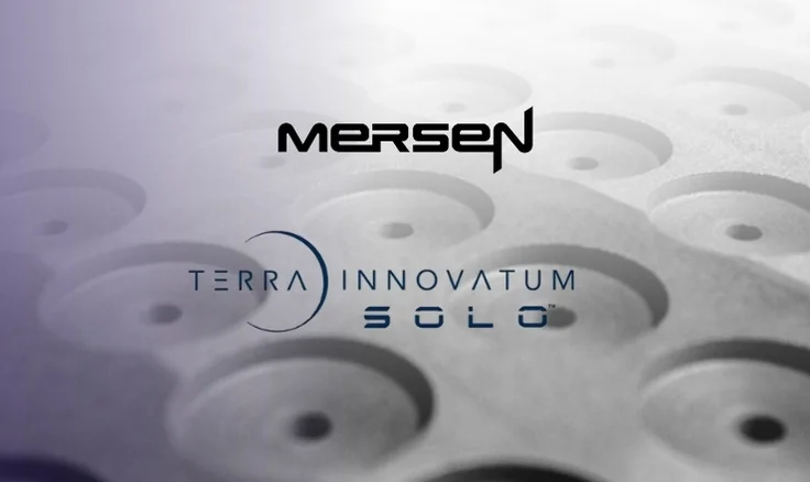 Terra Innovatum and Mersen logos on a graphite prototype